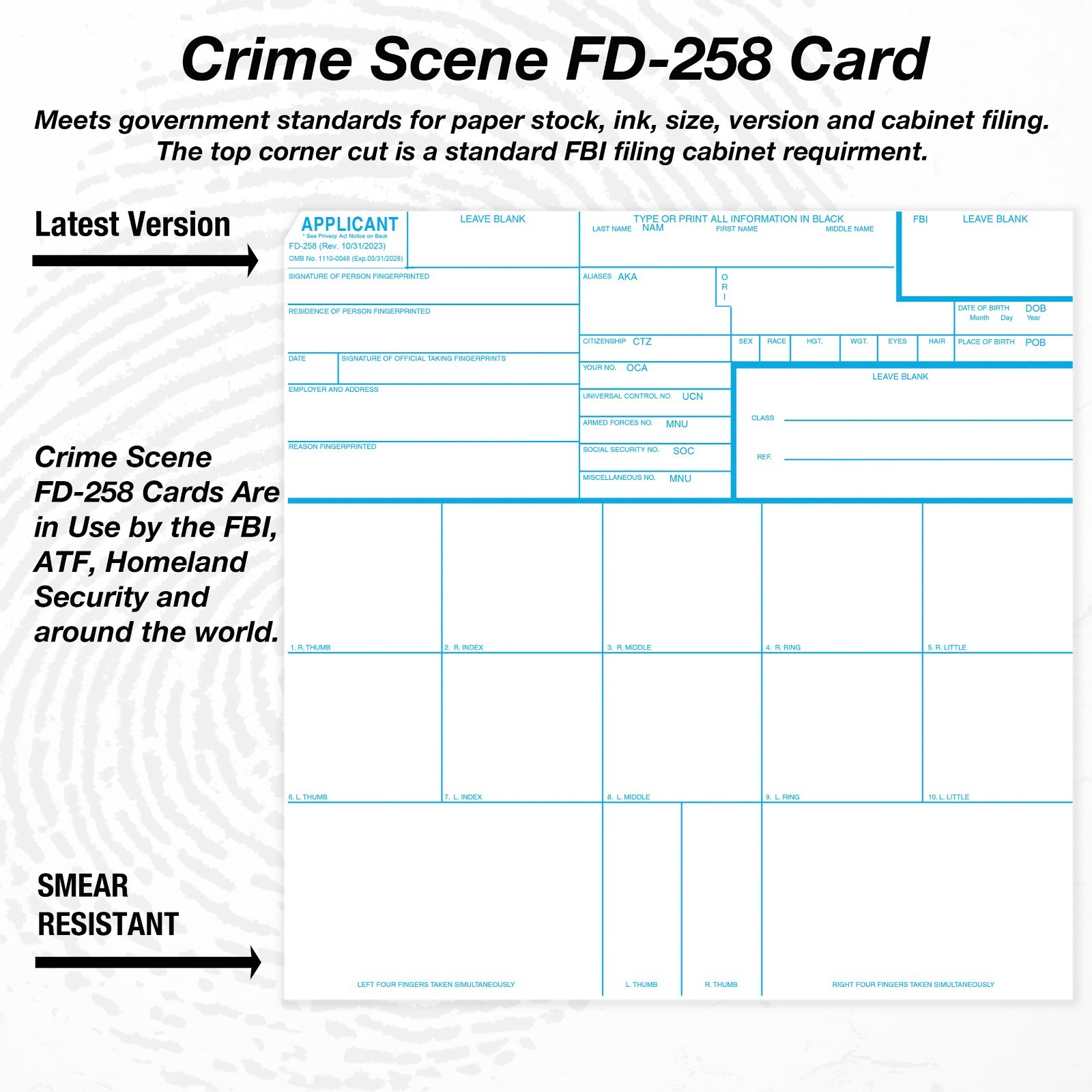 FD-258 Fingerprint Cards, Applicant – 50 Pack NEWEST REVISION 11-1-20