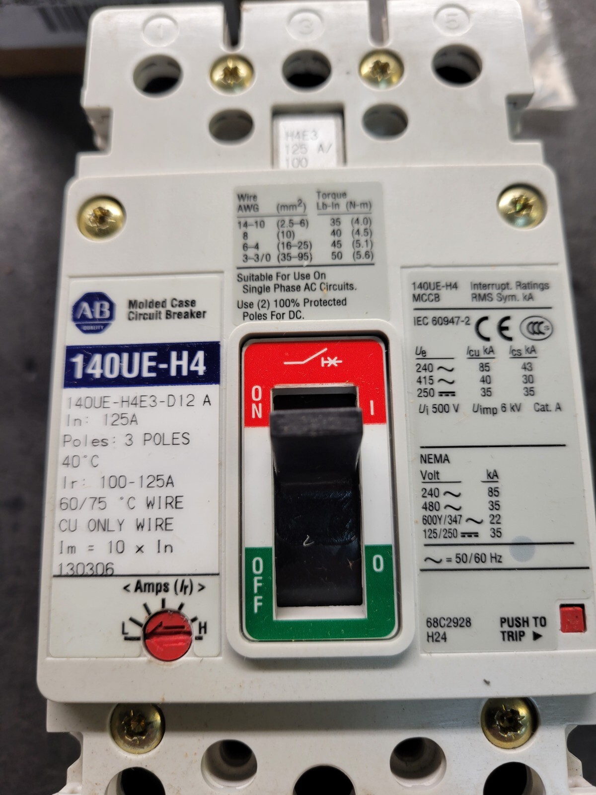 Allen Bradley 140UE-H4E3-D12 Breaker.