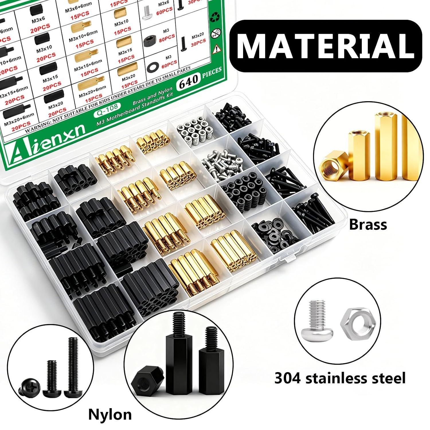 640PCS M3 Brass Nylon PCB Standoff Kit Male Female Hex Spacer Screws Nuts