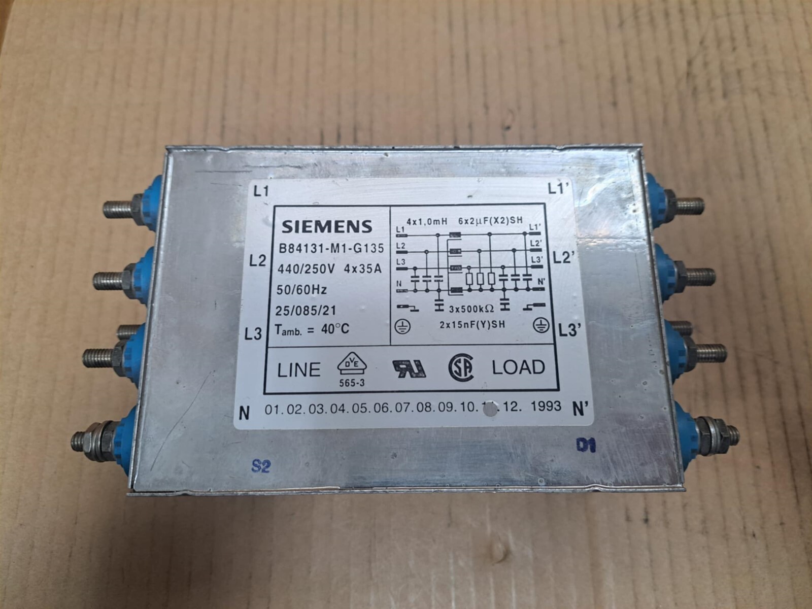 Siemens 3 Phase EMI Line Filter Part No. B84131-M1-G135