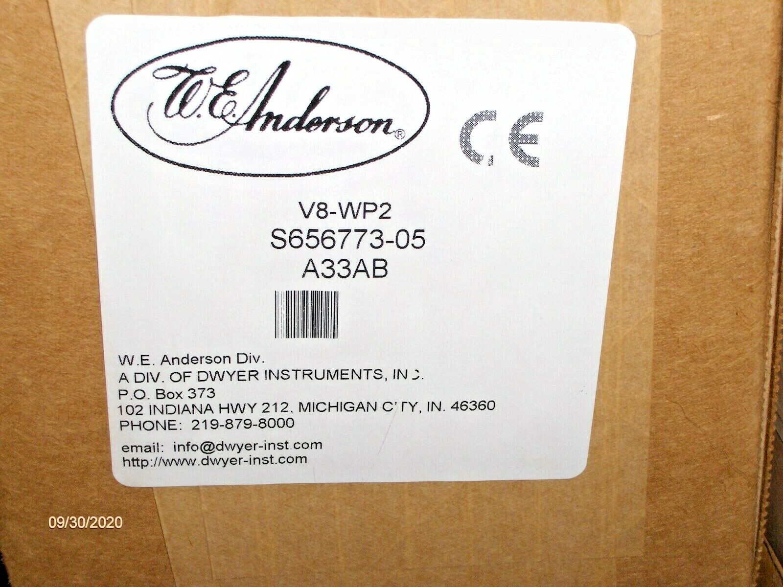 W.E. Anderson Series V8 Flotect Flow Switch 125/250VAC 5amp V8-WP2, A33AB NEW