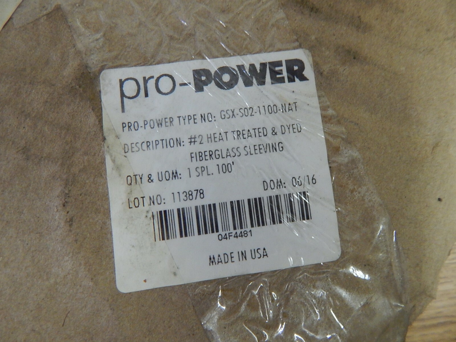 NEW Pro-Power GSX-S02-1100-NAT #2 Heat Treated Fiberglass Sleeving 100′