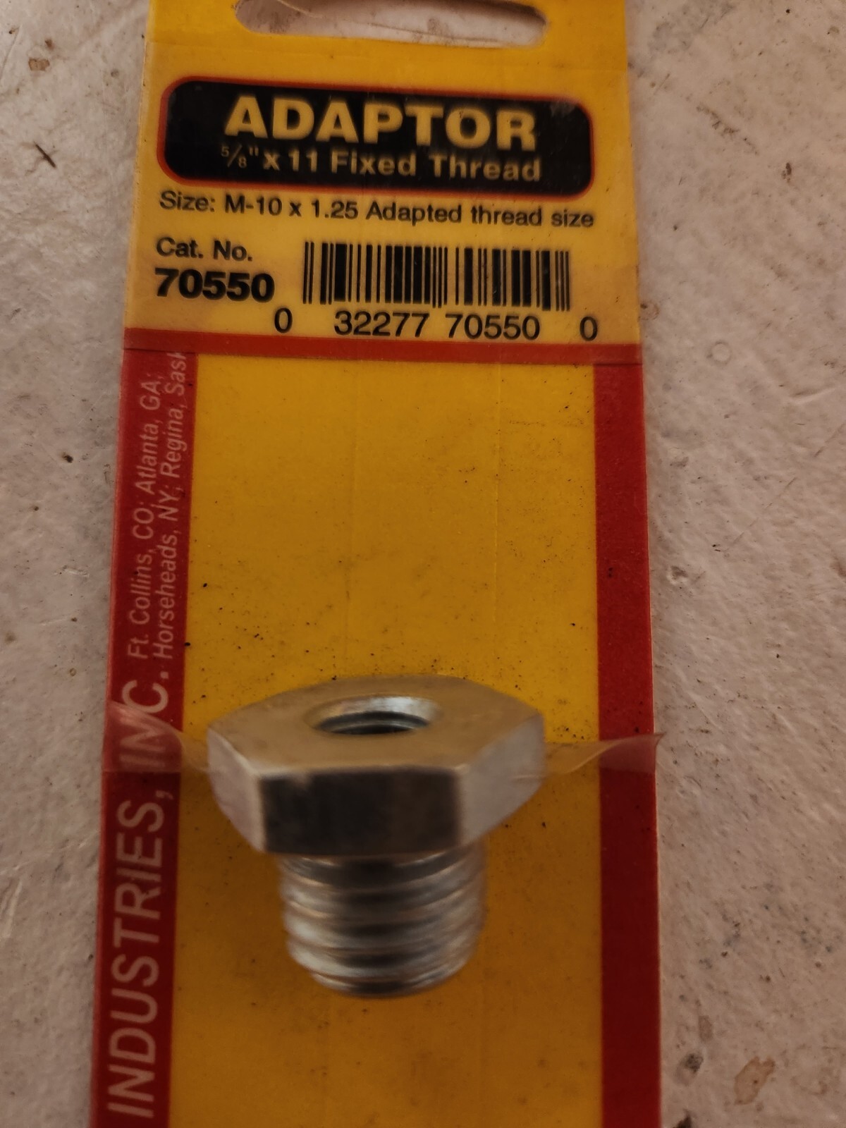 70550 Forney adaptor. 5/8 x11 fixed thread. Sizes M-10 x 1.25 thread