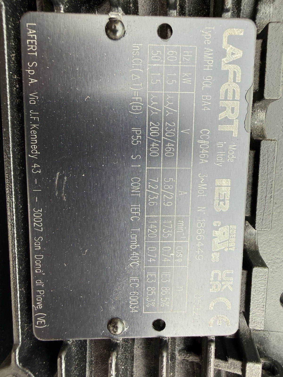 LAFERT 1.5KW 2.0HP ELECTRIC MOTOR AMPH90LBA4