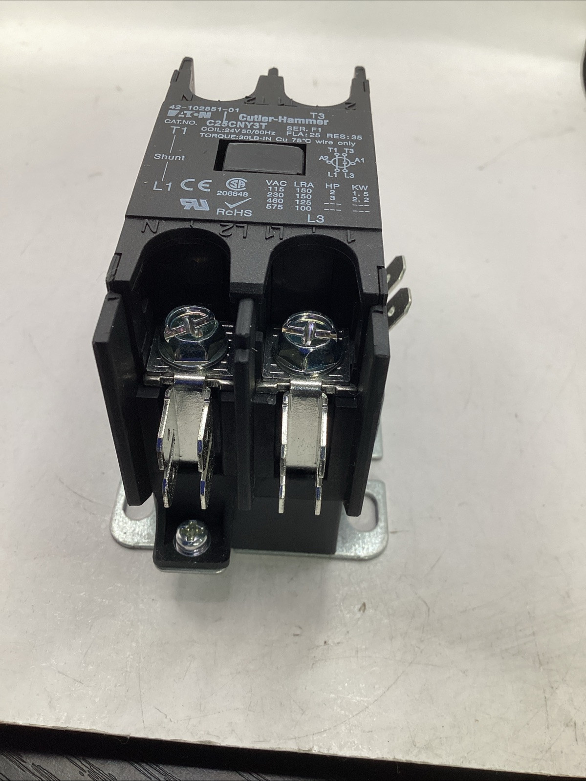 EATON CUTLER HAMMER C25CNY3T CONTACTOR 1P W/SHUNT 24VAC COIL 🟣