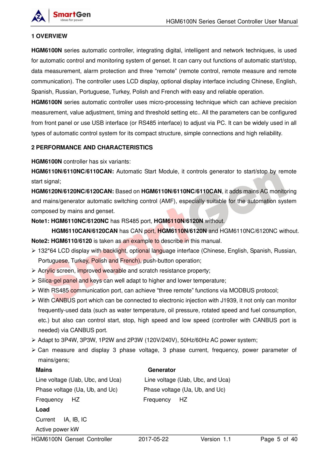 SmartGen HGM6120CAN AMF Genset Controller