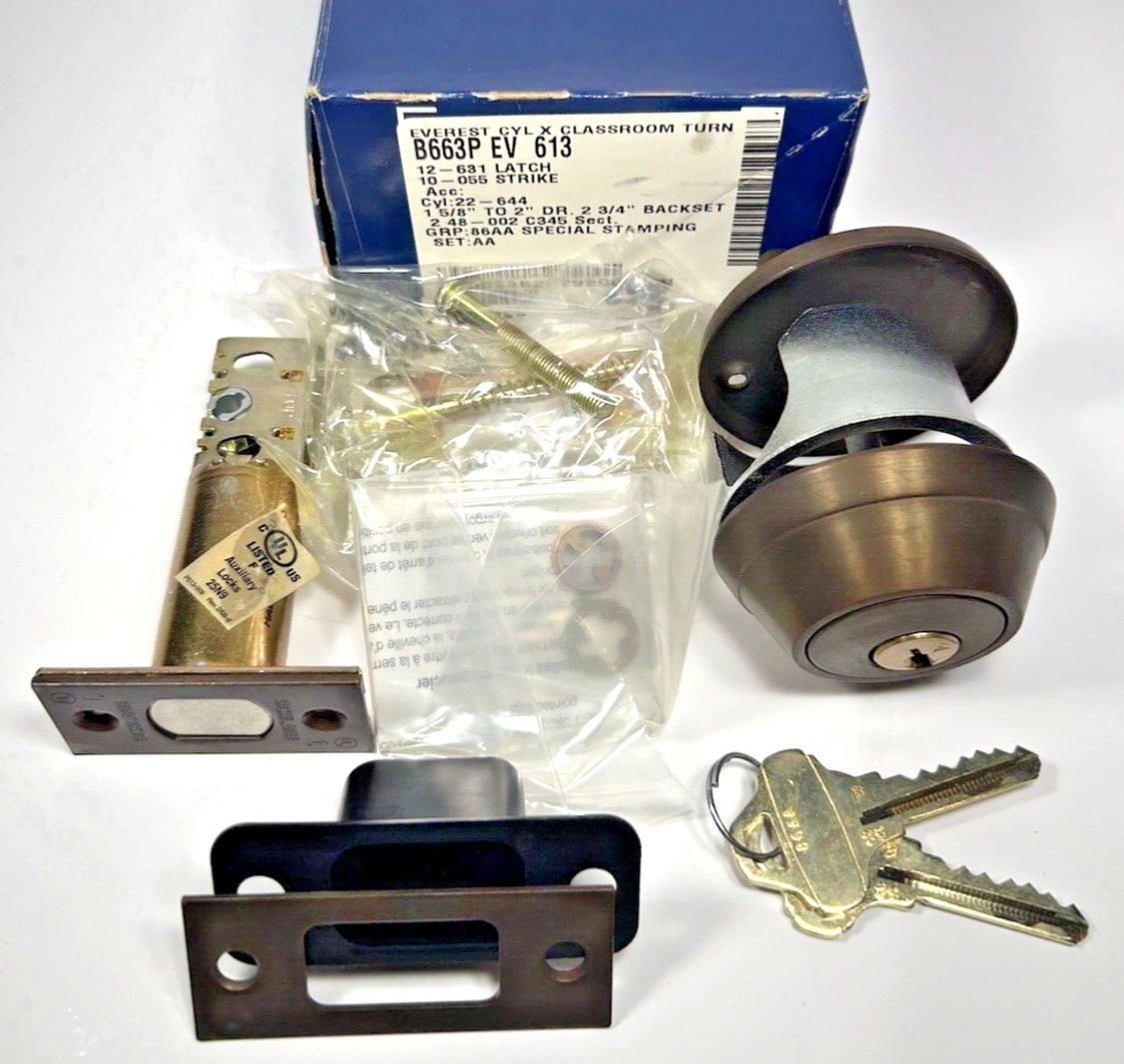 SCHLAGE B663P EV 613 Everest CYL X Classroom Turn NOS Bronze