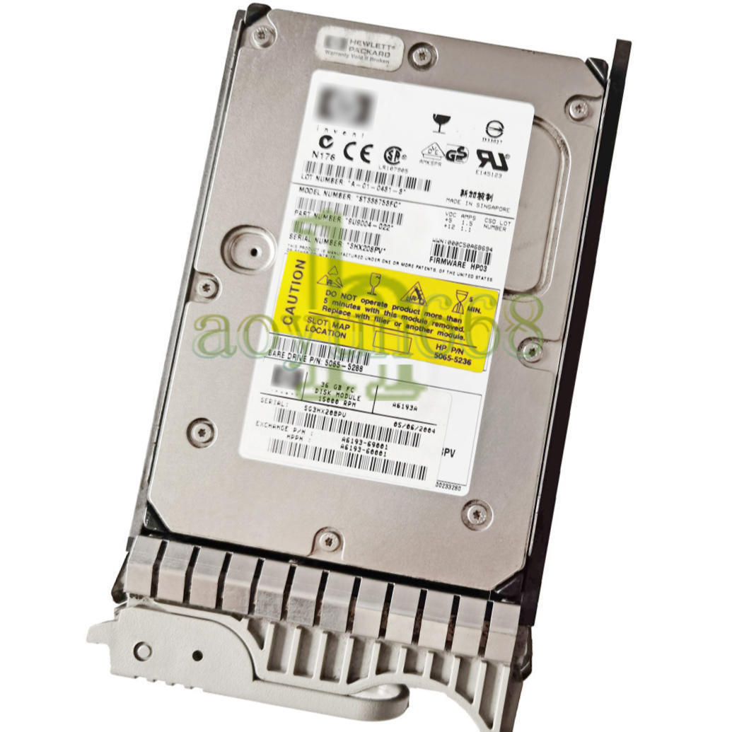 1piece Used HP A6193A A6193-69001 36GB 15K Fibre Channel HDD w/Tray A6193-60001