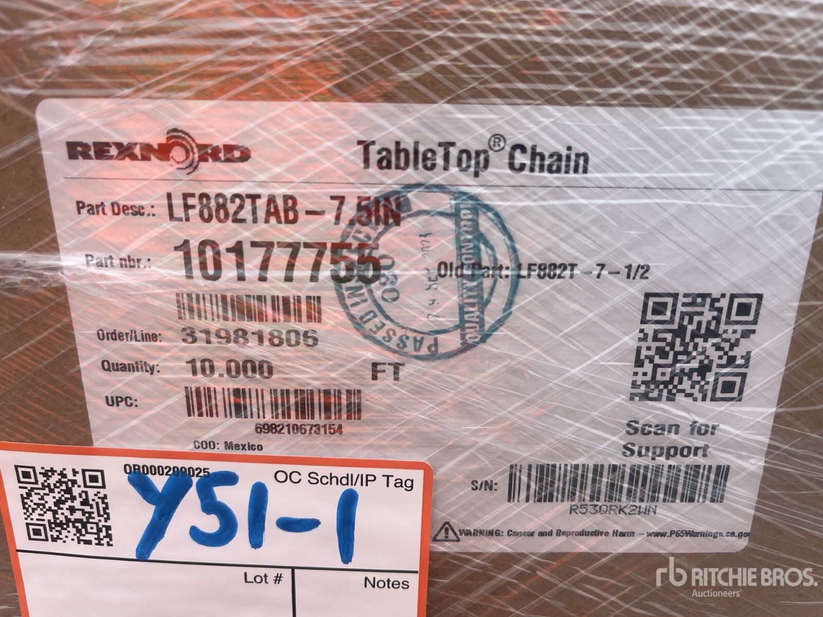 Rexnord LF882TAB-7.5IN 10177755 TableTop Chain 7.5″ Wide 10 Feet