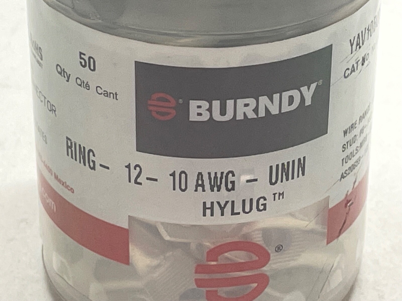 Container of 100 Burndy RING-12-10AWG-UNIN YAV10BOX