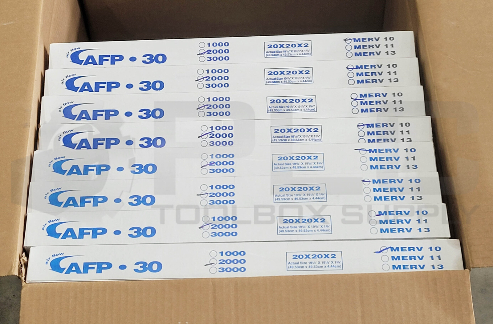NEW BOX OF 8 AIRFLOW PRODUCTS AFP2000-20202 AIR FILTER MERV 10 20″x20″x2″