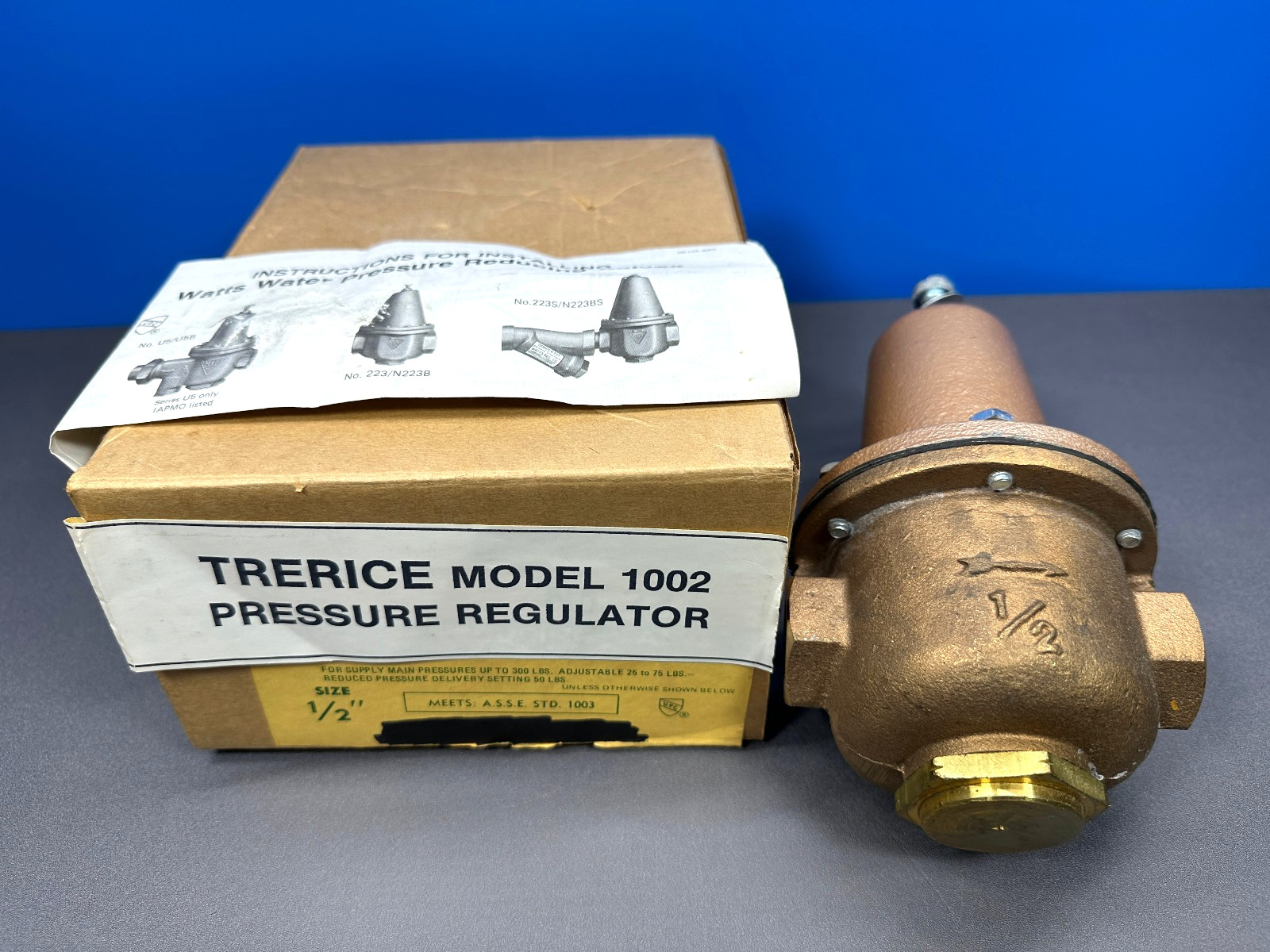 TRERICE 1002 PRESSURE REGULATOR 223 WATTS 1/2″ MODEL M2/M3 RANGE 25/75 WITH BOX