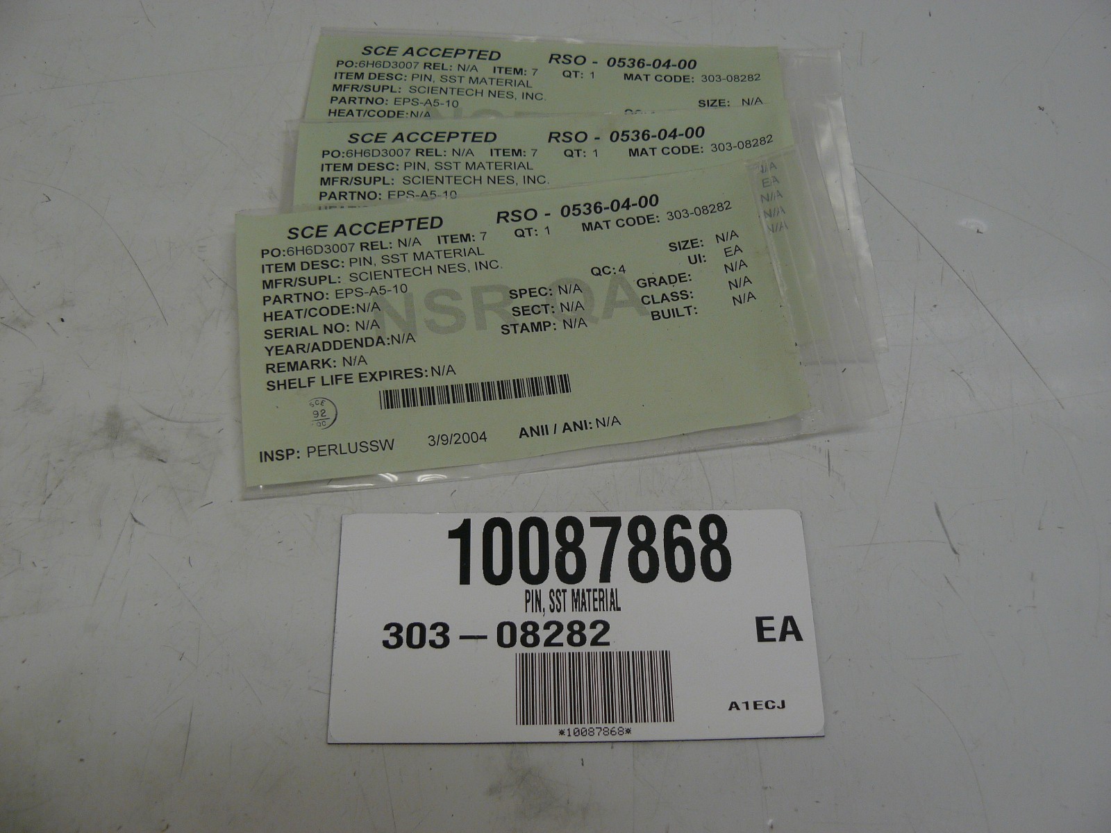 LOT OF 3 NEW SCIENTECH NES INC EPS-A5-10 PINS STAINLESS STEEL 303-08282