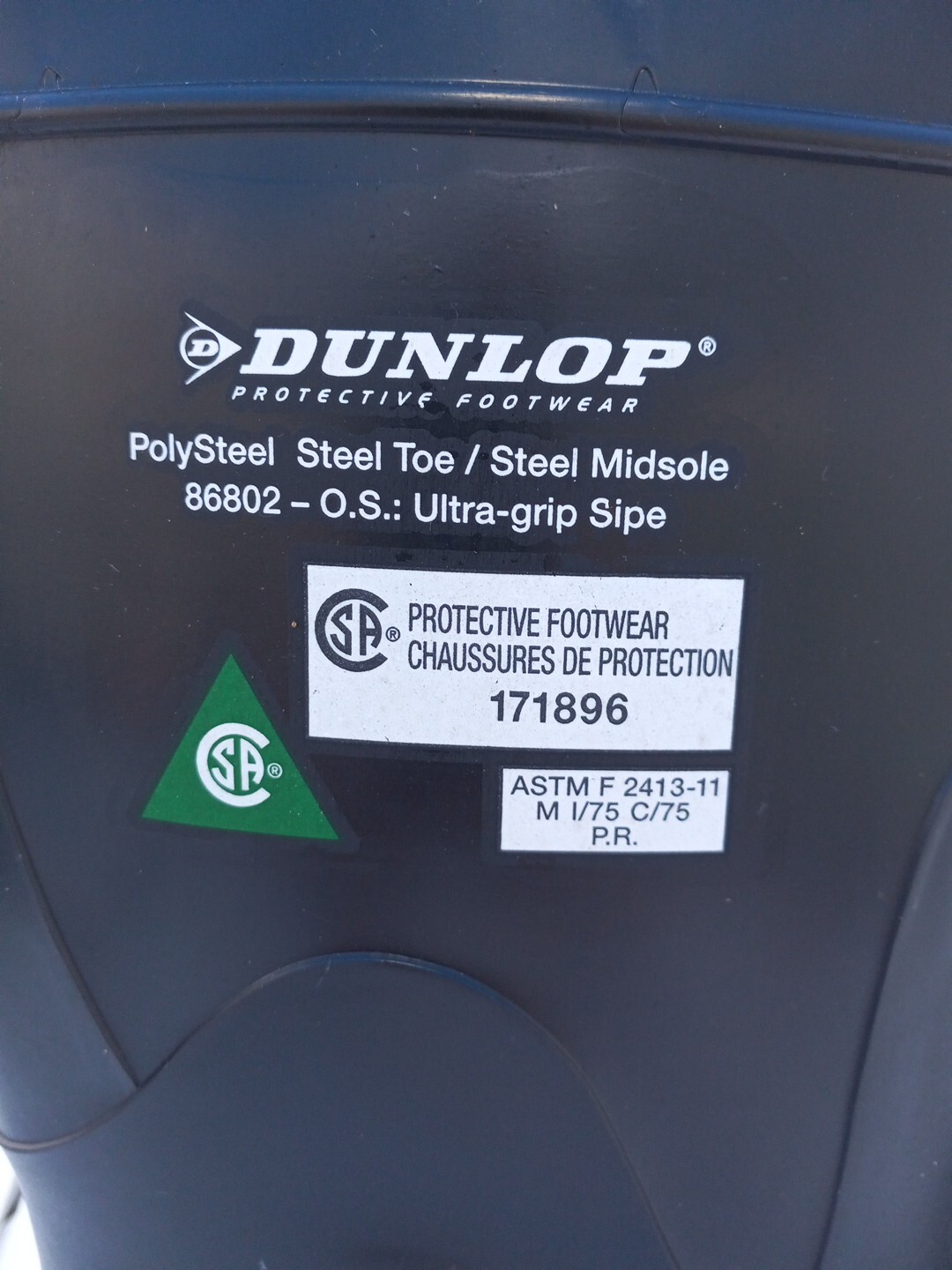 DUNLOP 86802 Men’s Rubber Boots Size 14 PolySteel Steel Toe Ultra Grip Slip