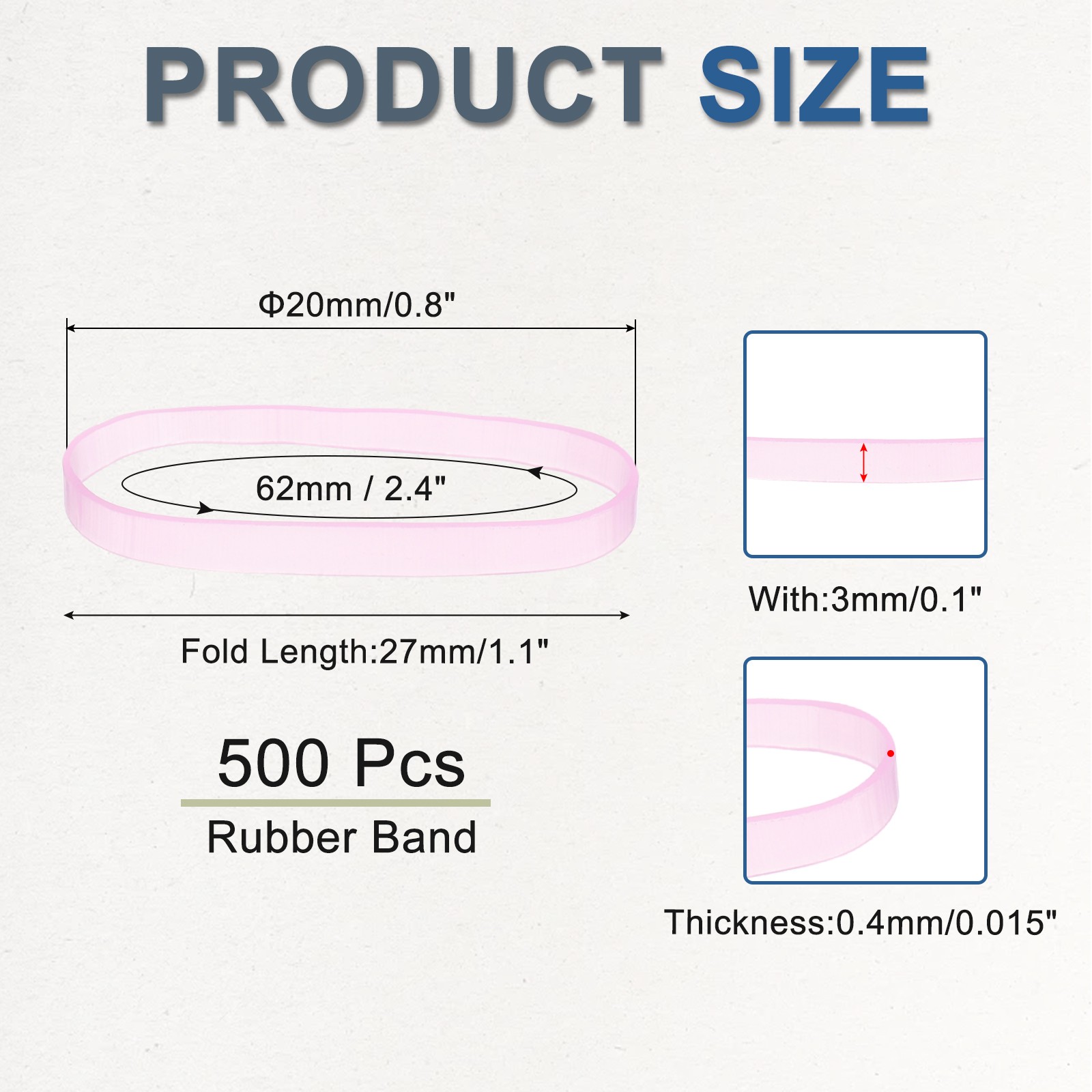 500Pcs Rubber Band Pink 20mm x 3mm Hair Rubber Bands