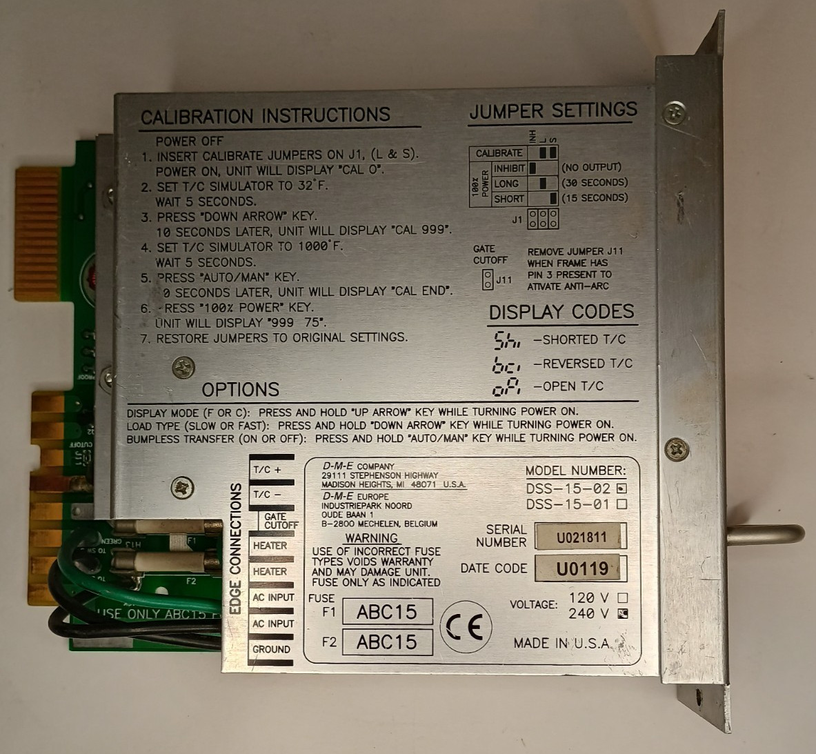 D-M-E DSS-15-02 240 VAC Temperature Control Module – Warranty