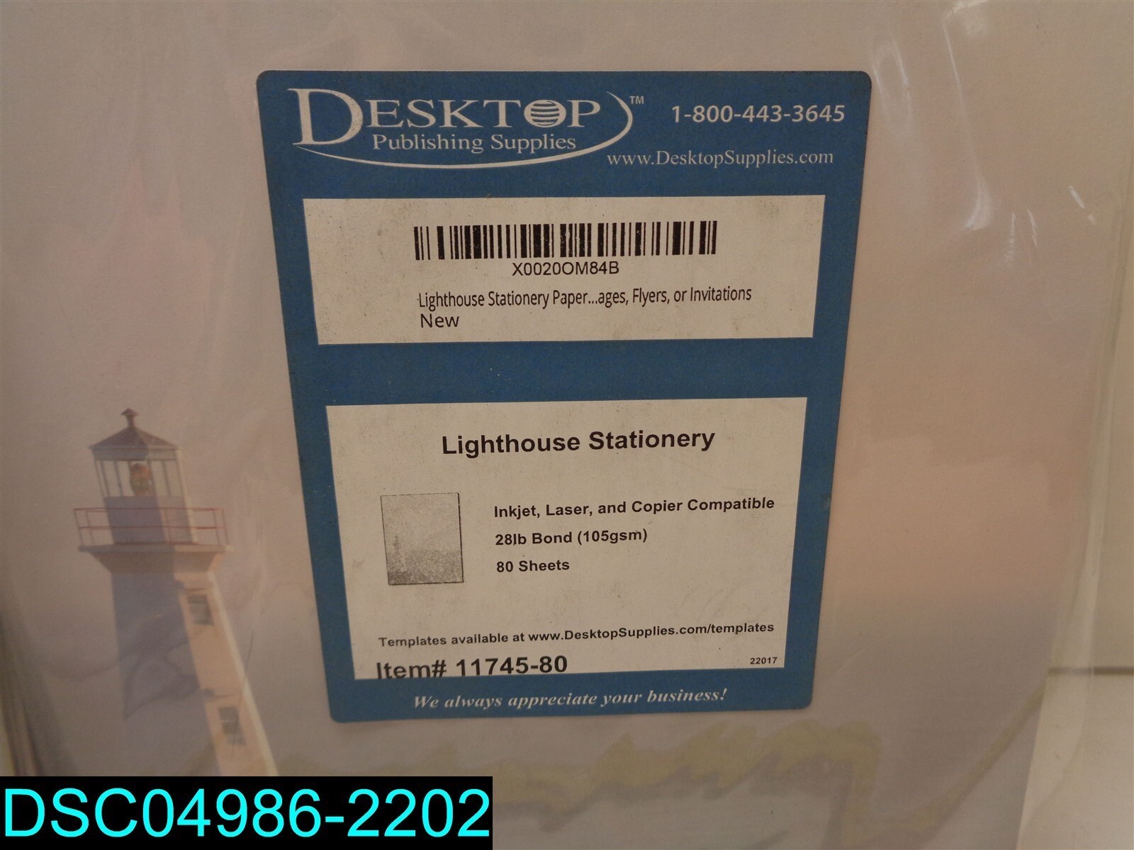 QTY=800 (10PK OF 80) Lighthouse & Soft Clouds Stationery Paper 11736-80/11745-80