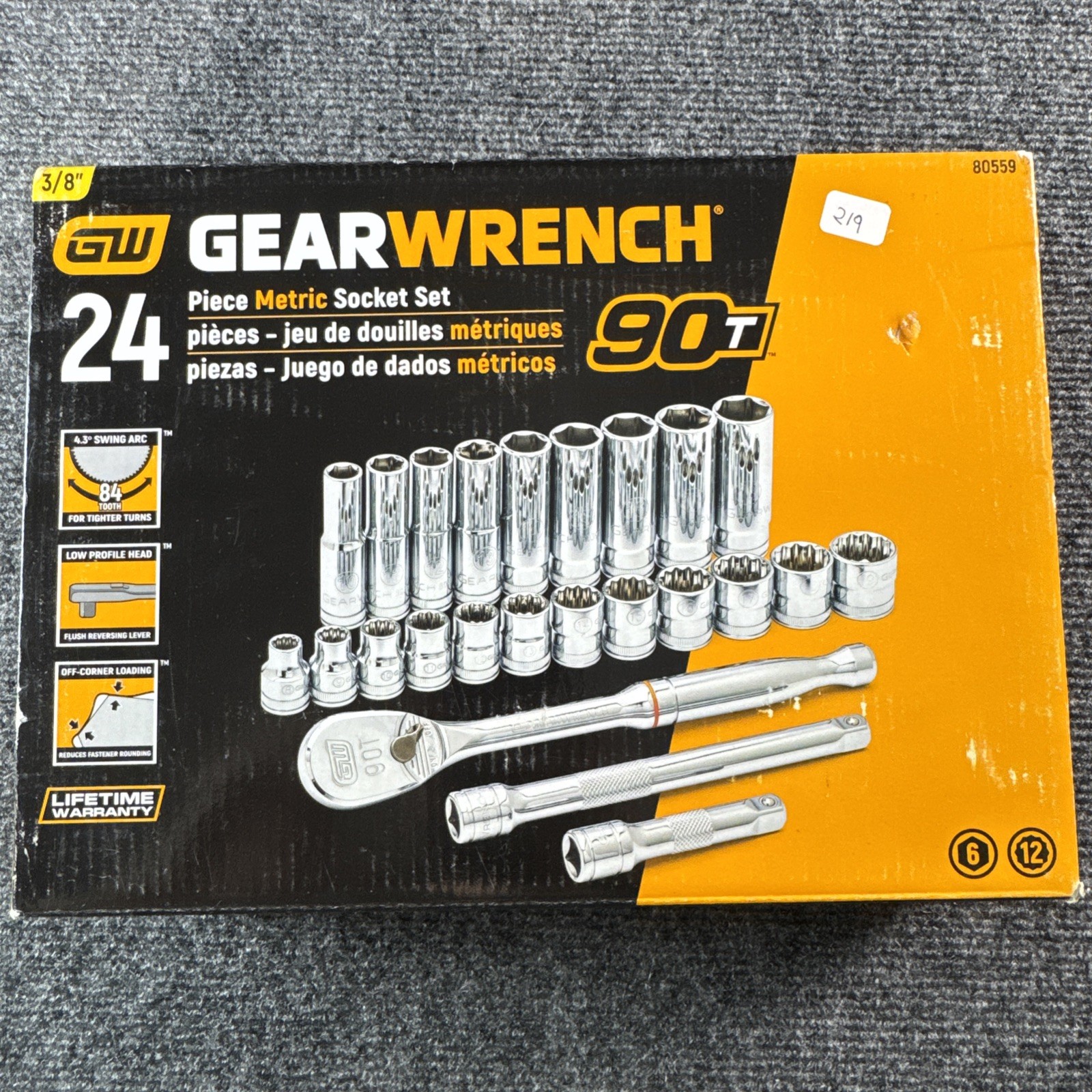 Gearwrench 24-Piece NEW 3/8 Inch Standard Deep Metric Socket Set 90t