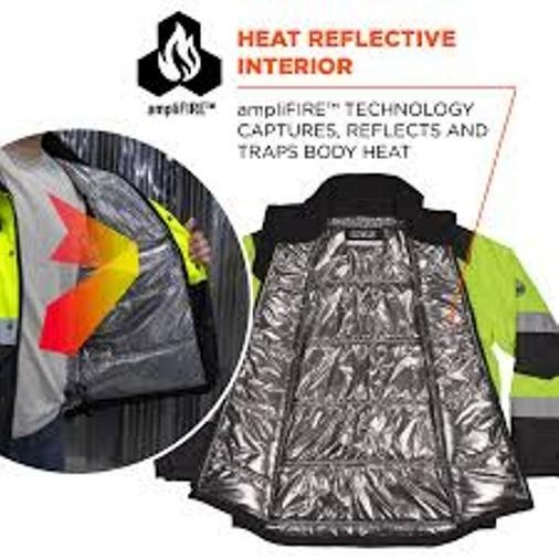 Ergodyne 8390 GloWear AmpliFIRE Winter Jacket Men Large Hi Vis Construction ANSI