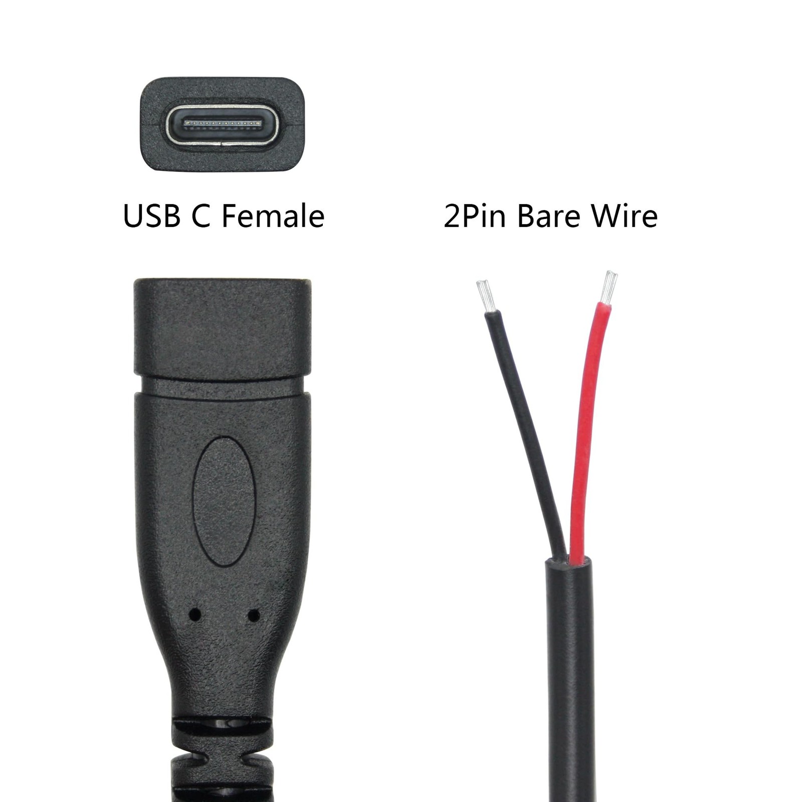 Short USB C to 2 Pin Bare Wire Open End Cable,9inch 25cm 5V/3A USB Type C Fem…