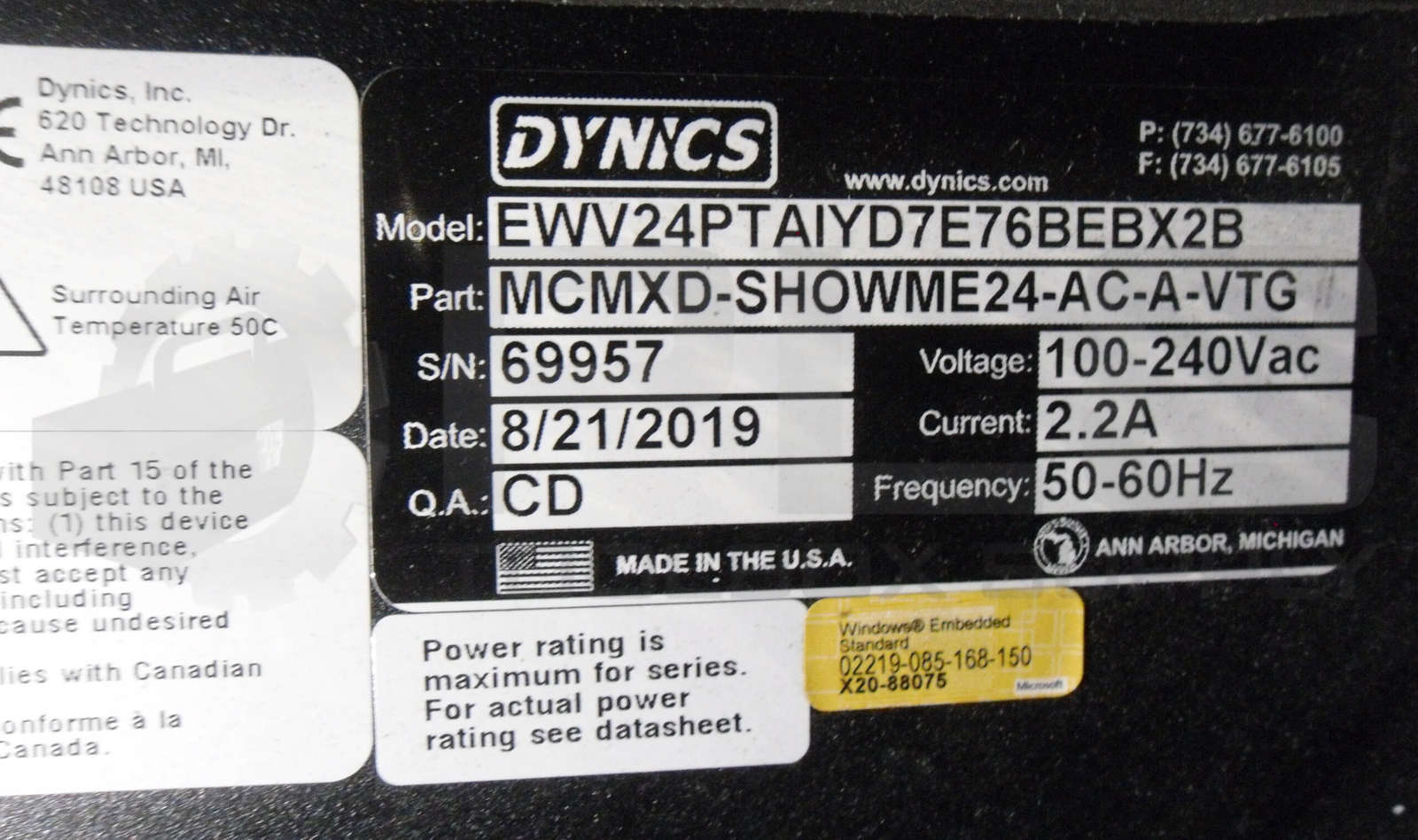 DYNICS MCMXD-SHOWME24-AC-A-VTG INDUSTRIAL SCREEN 24″ EWV24PTAIYD7E76BEBX2B