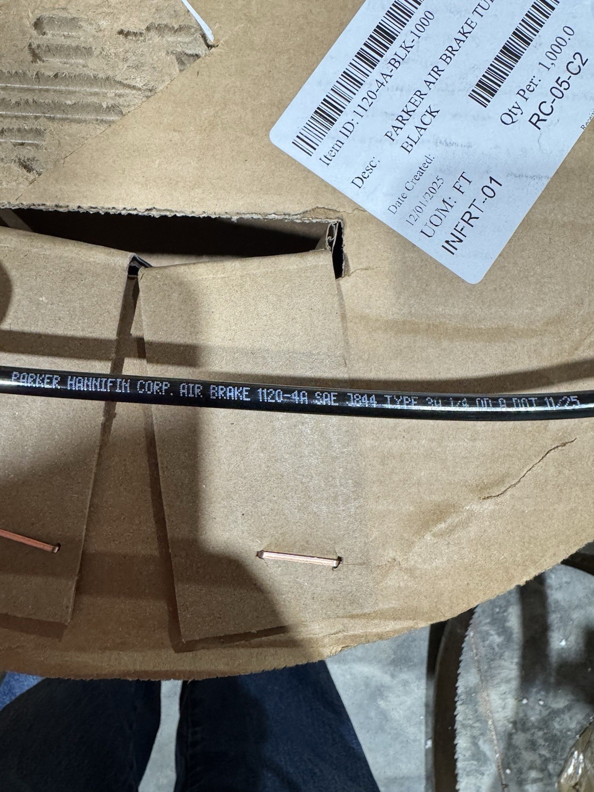 PARKER Tubing: Type A, Black, 1/4 in OD, 1,000 ft Lg. Model 1120-4A-BLK-1000