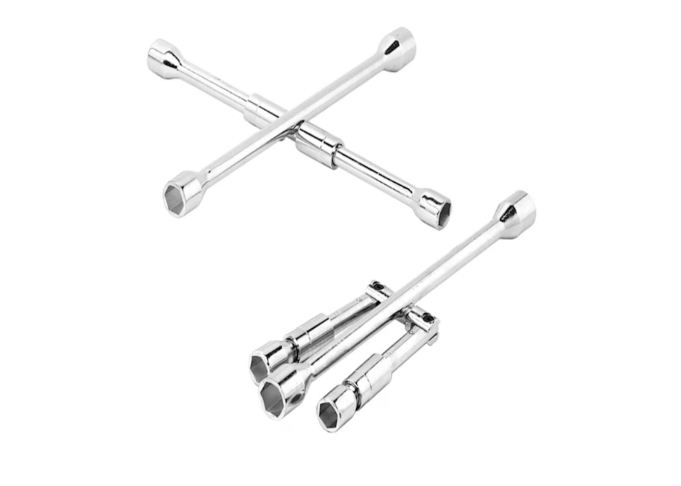 New Performance Tool W7 Silver Steel Metric & SAE 4-Way Folding Lug Wrench