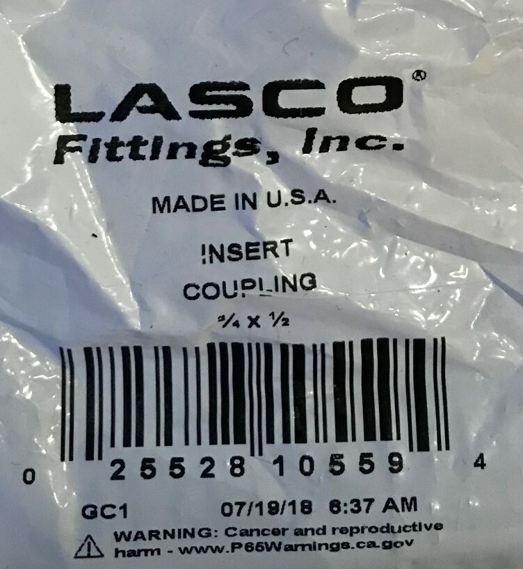 LASCO 3/4″ x 1/2″ Schedule 80 PVC Insert Coupling – NEW