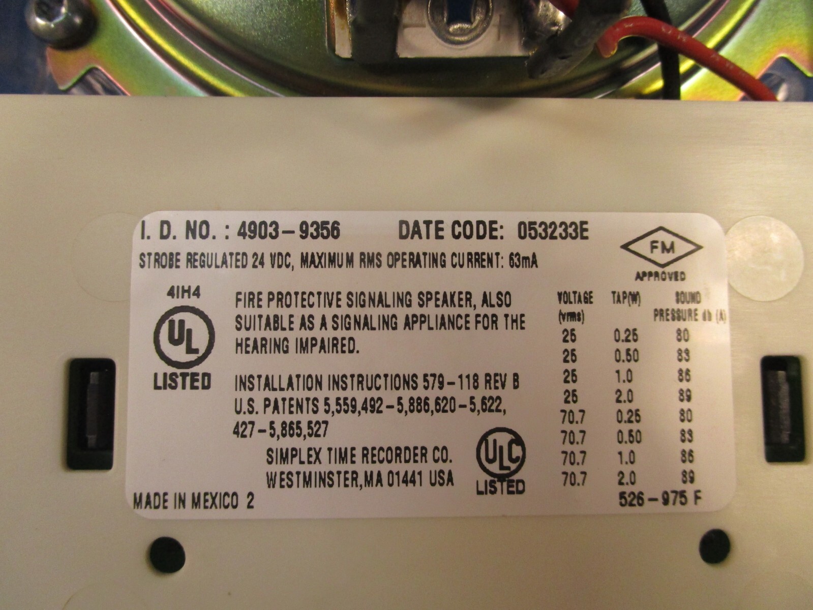 SIMPLEX 0626805, TRUEALERT SIREN AND STROBE, 4903-9356 S/V ASSY 15CD RED