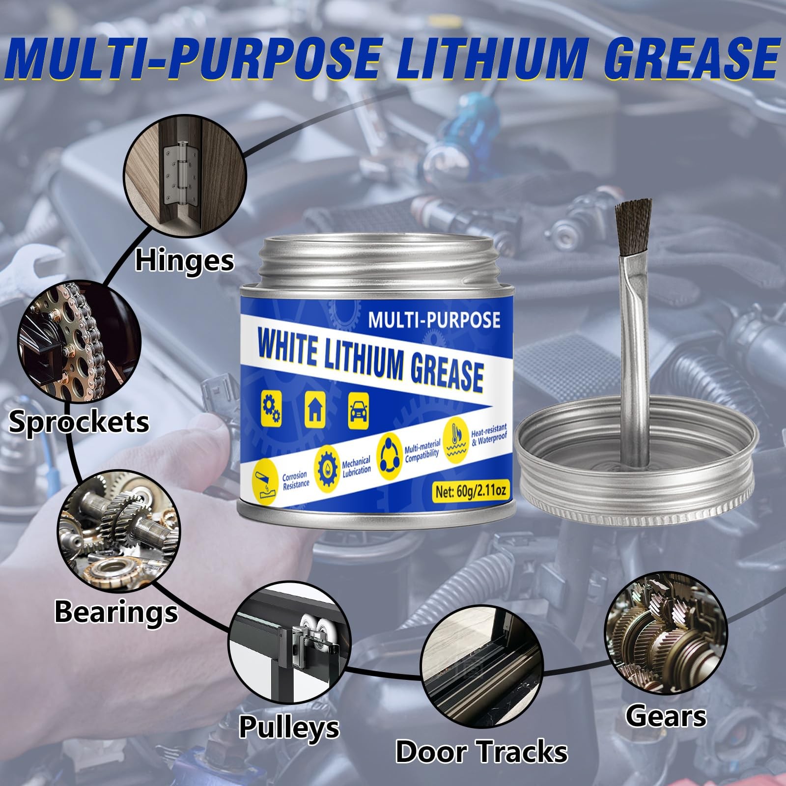 White Lithium Grease 60ml, Multi-Purpose Garage Door Lubricant with 60ml
