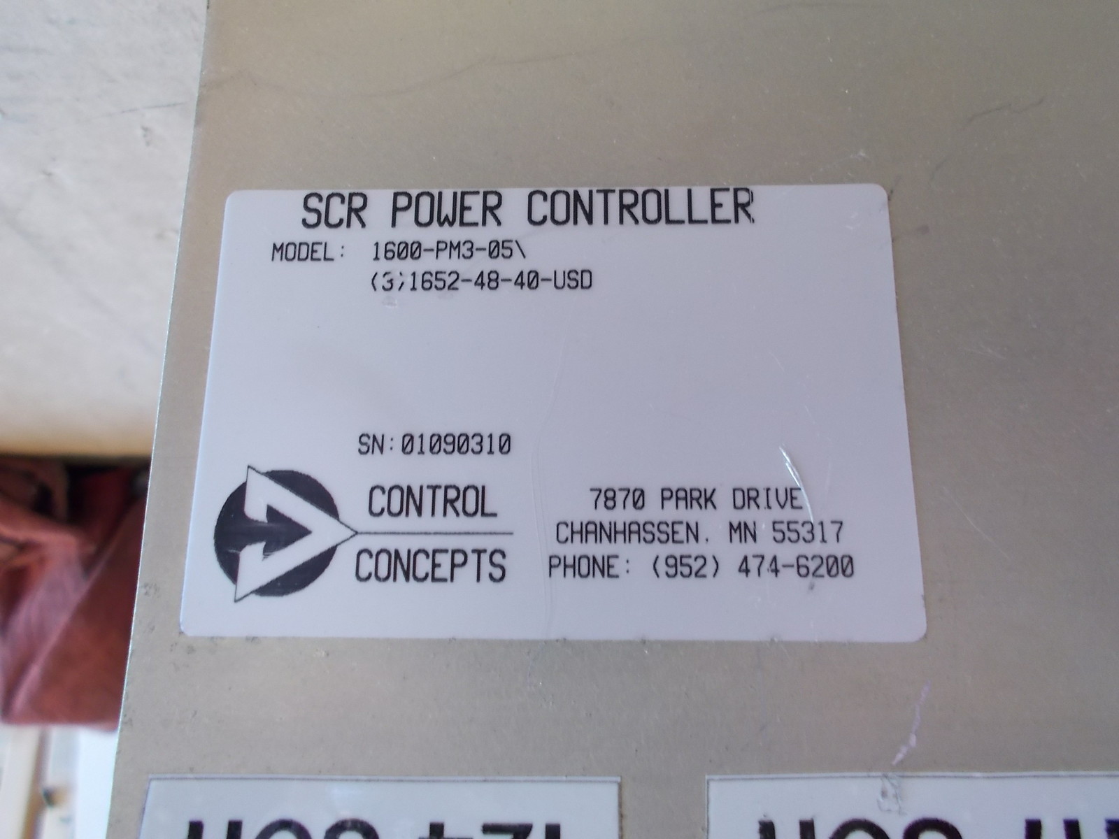 Control Concepts 1600-PM3-05 SCR Power Control w/ (3) 1652-48-40-USD