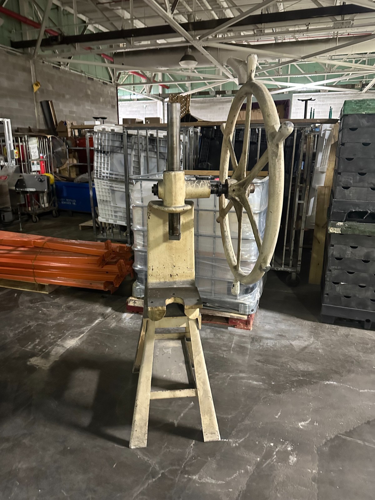 ANTIQUE GREENERD ARBOR PRESS 3 1/2 TON HUGE WHEEL