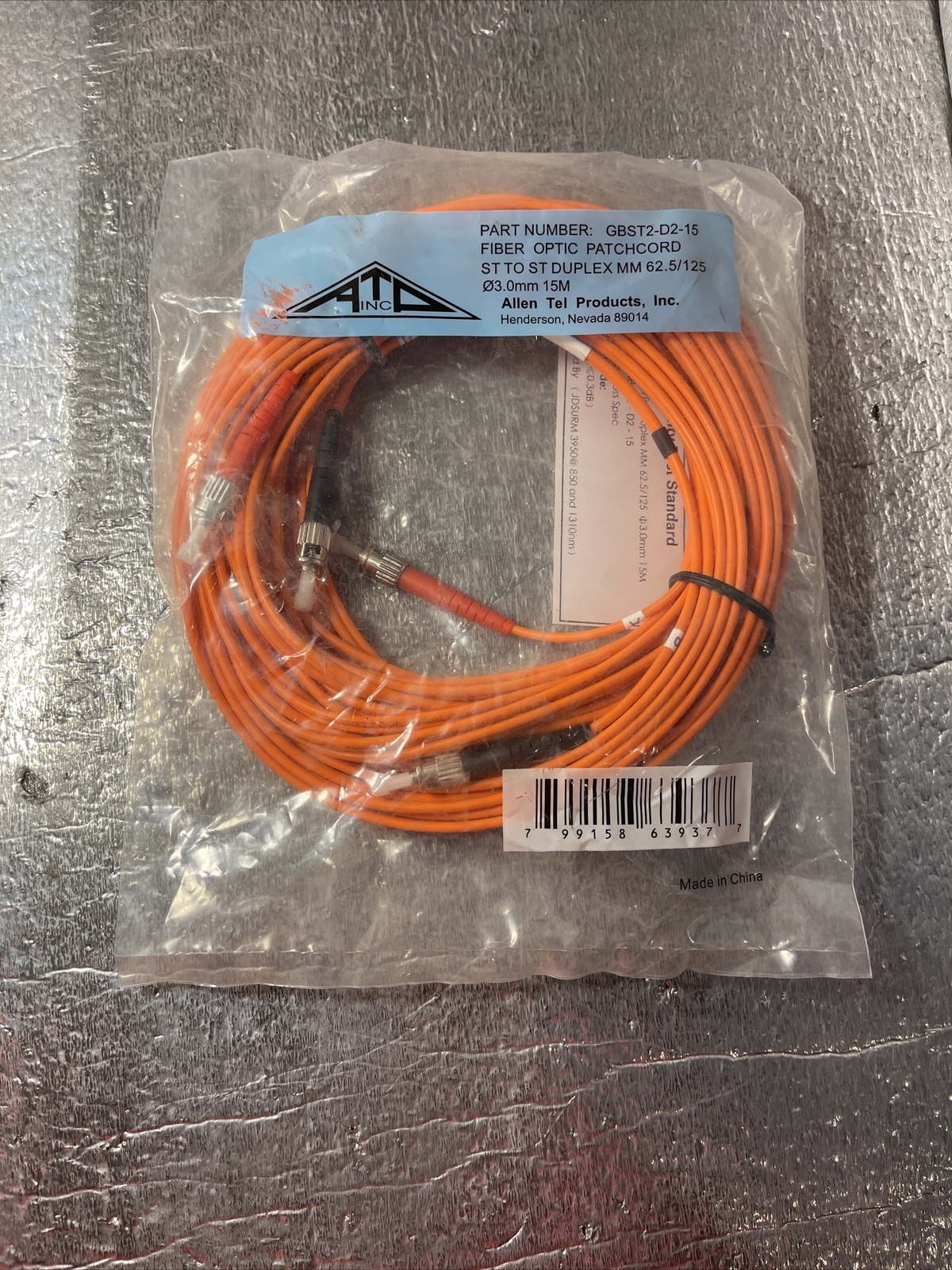 ALLEN TEL PRODUCTS GBST2-D2-15 FIBER OPTIC PATCH CORD