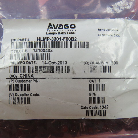 AVAGO HLMP-3301-F00B2 Qty of 100 per Lot LED CBI 5MM RED RA HOUSING