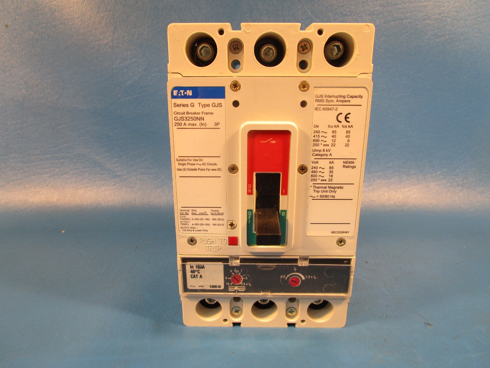 Eaton GJS3160AAWZ1, Molded Case Breakers (MCCBs) GJS 3P 160A 690V 50/60Hz 3Ph G