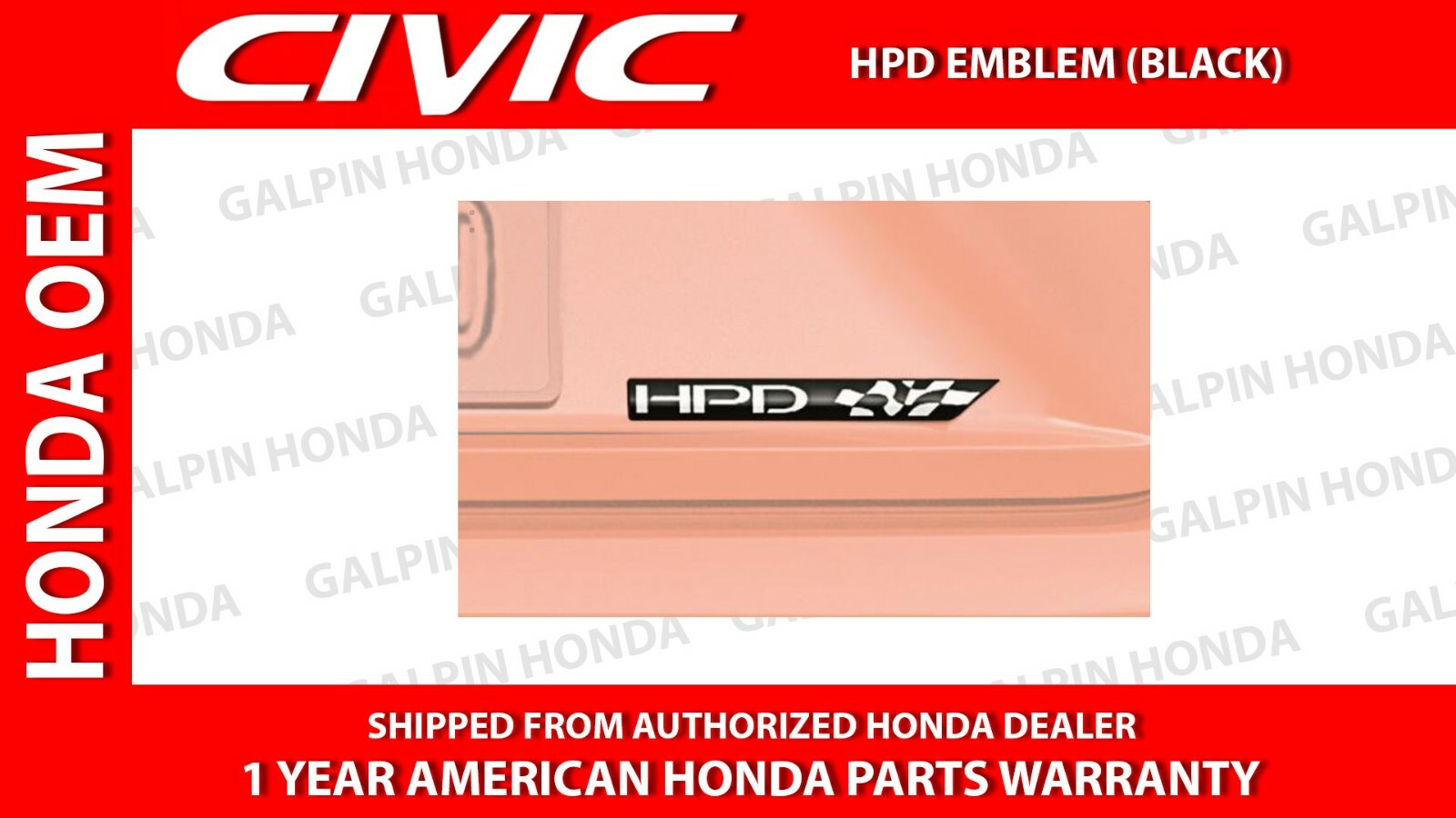 2022-2024 GENUINE HONDA CIVIC “HPD” BLACK EMBLEM [08F20-T20-100D]