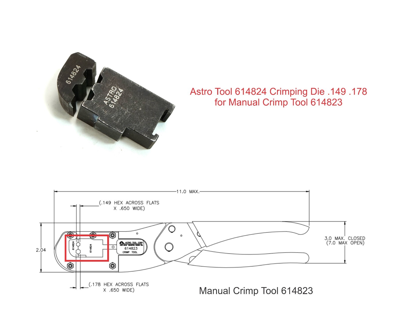 Astro Tool 614824 Crimping Die .149 .178 for Manual Crimp Tool 614823