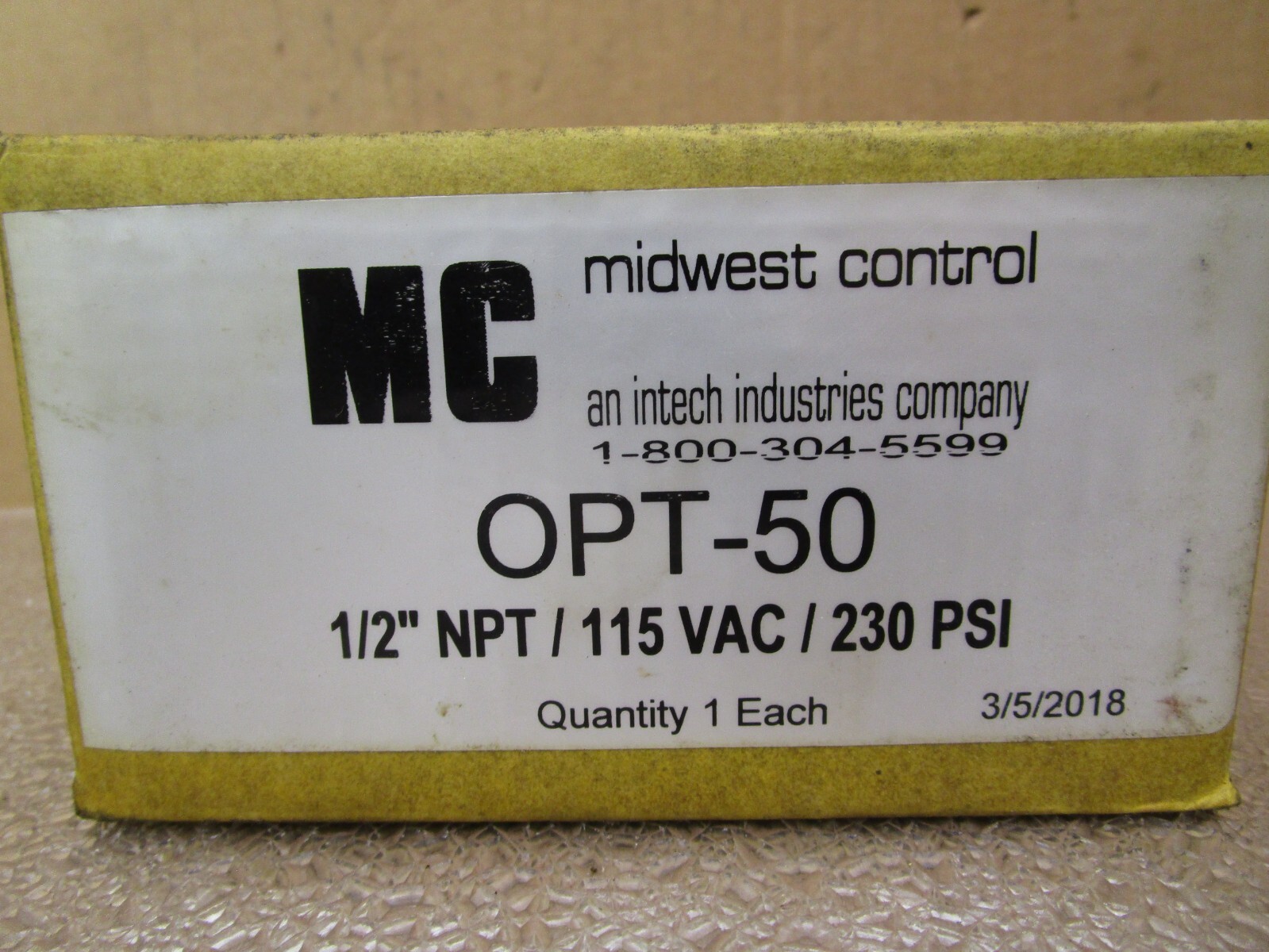 New Open Box Midwest Control OPT-50 1/2″ NPT/115VAC/230PSI 51772HM