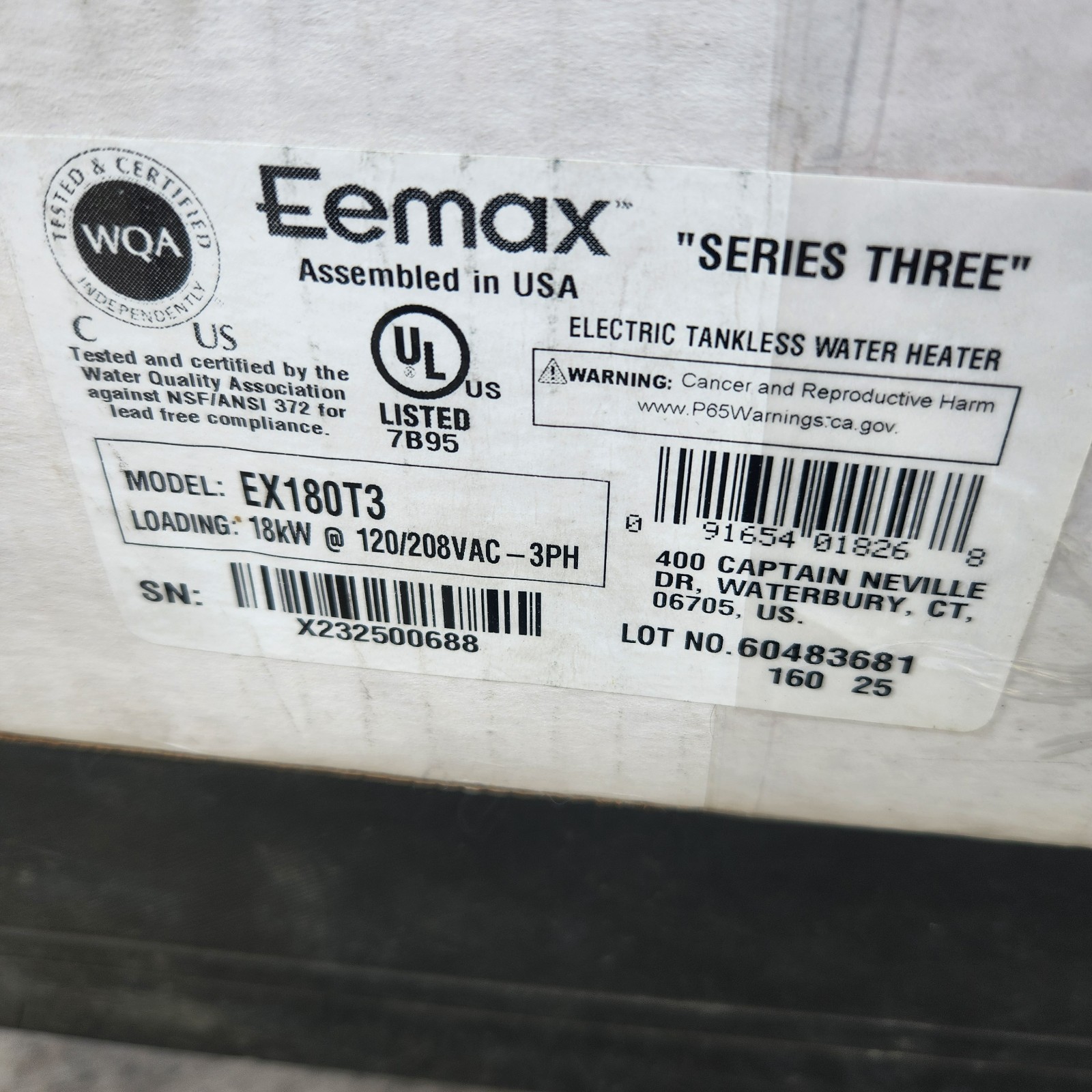 Eemax Ex180t3 Electric Tankless Water Heater, 208V, 18000W For Parts Not Working