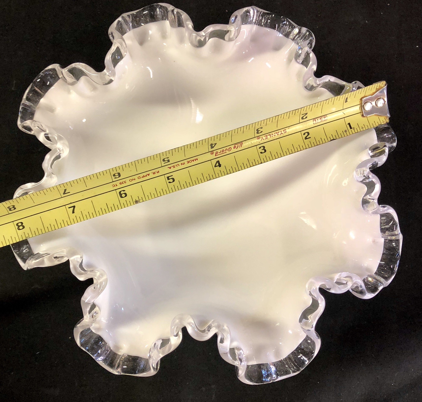 Vintage Fenton Large 8″ Milk Glass Silver Crest White Ruffled Compote Candy Dish