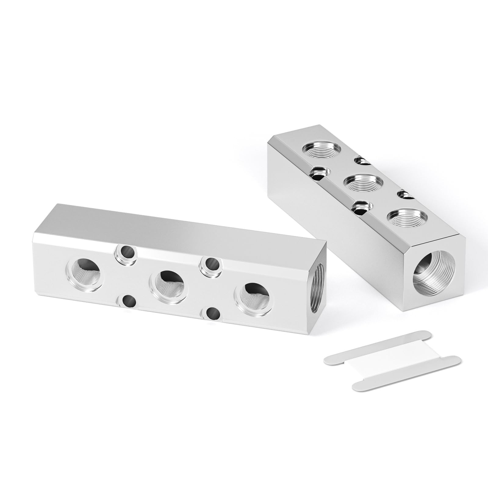 2 PCS 3 Way Aluminum Pneumatic Air Manifold Block Distribution 1/2 To 1/4 NPT