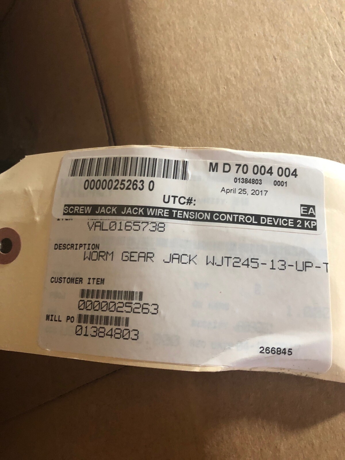 JOYCE WJT245-13-UP-T WORM GEAR JACK CNTRL QS-12042 VAL0165738 SHIPPING AVAILABL