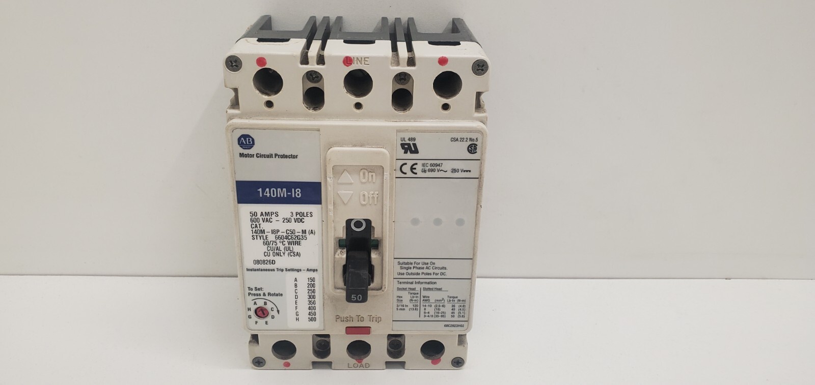 GUARANTEED! ALLEN-BRADLEY 50A 3-POLE CIRCUIT BREAKER 140M-I8P-C50-M