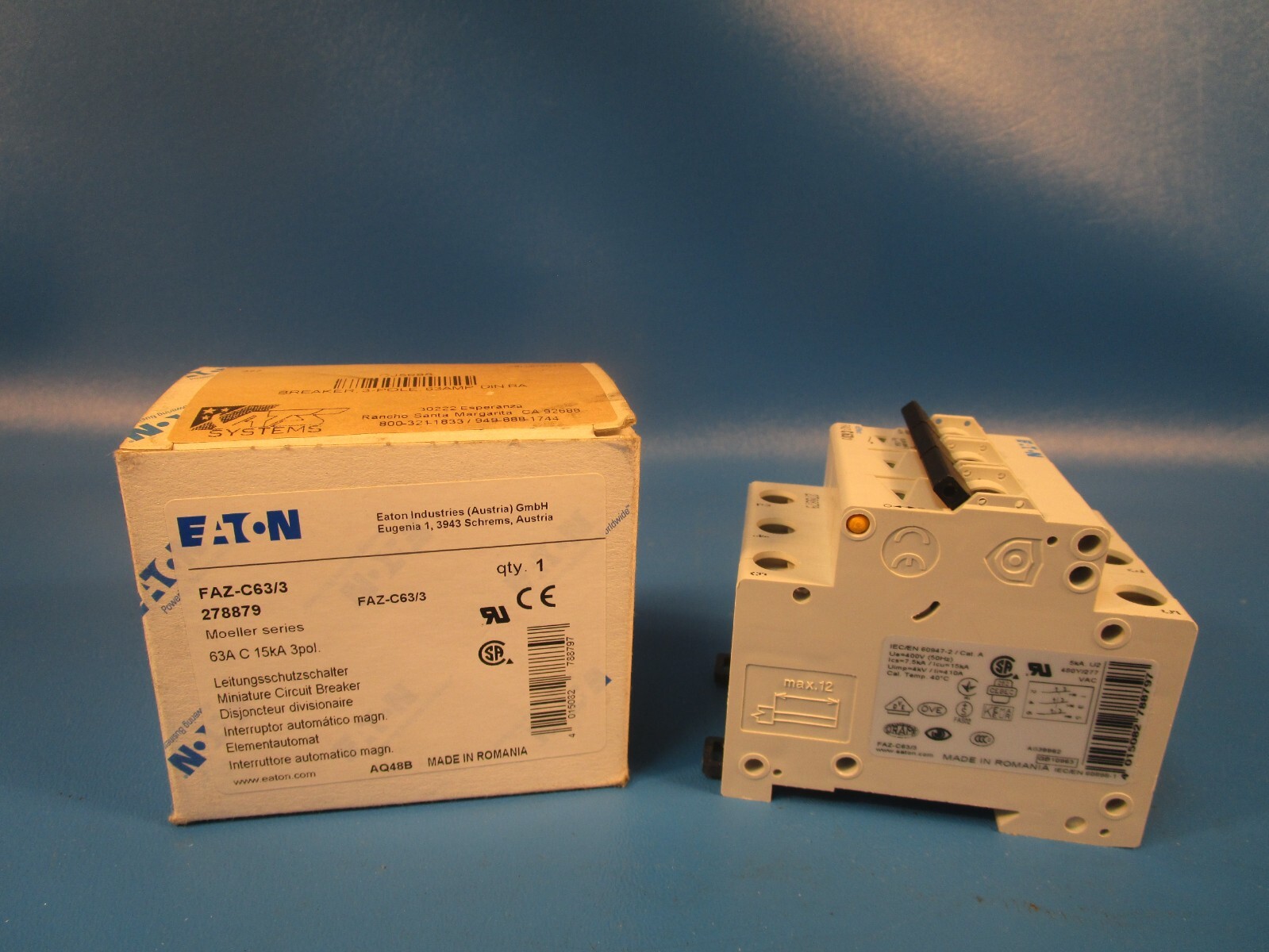 EATON FAZ-C63/3, 278879, Moeller Miniature Circuit Breaker, 63 A,15 kAIC