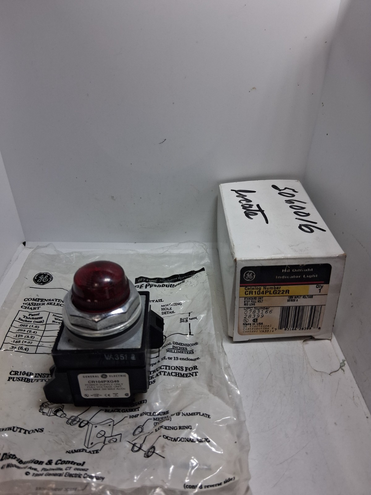 GE CR104PLG22R INDICATOR LIGHT RED FULL VOLT 120V SERIES A NIB
