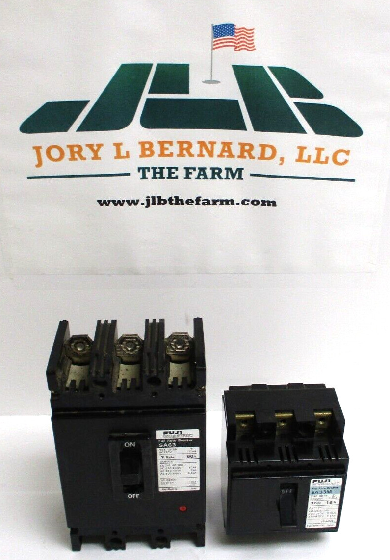FUJI ELECTRIC BREAKERS, SA63: 60-A , EA33M: 16-A , LOT OF 2 , CLEAN-USED