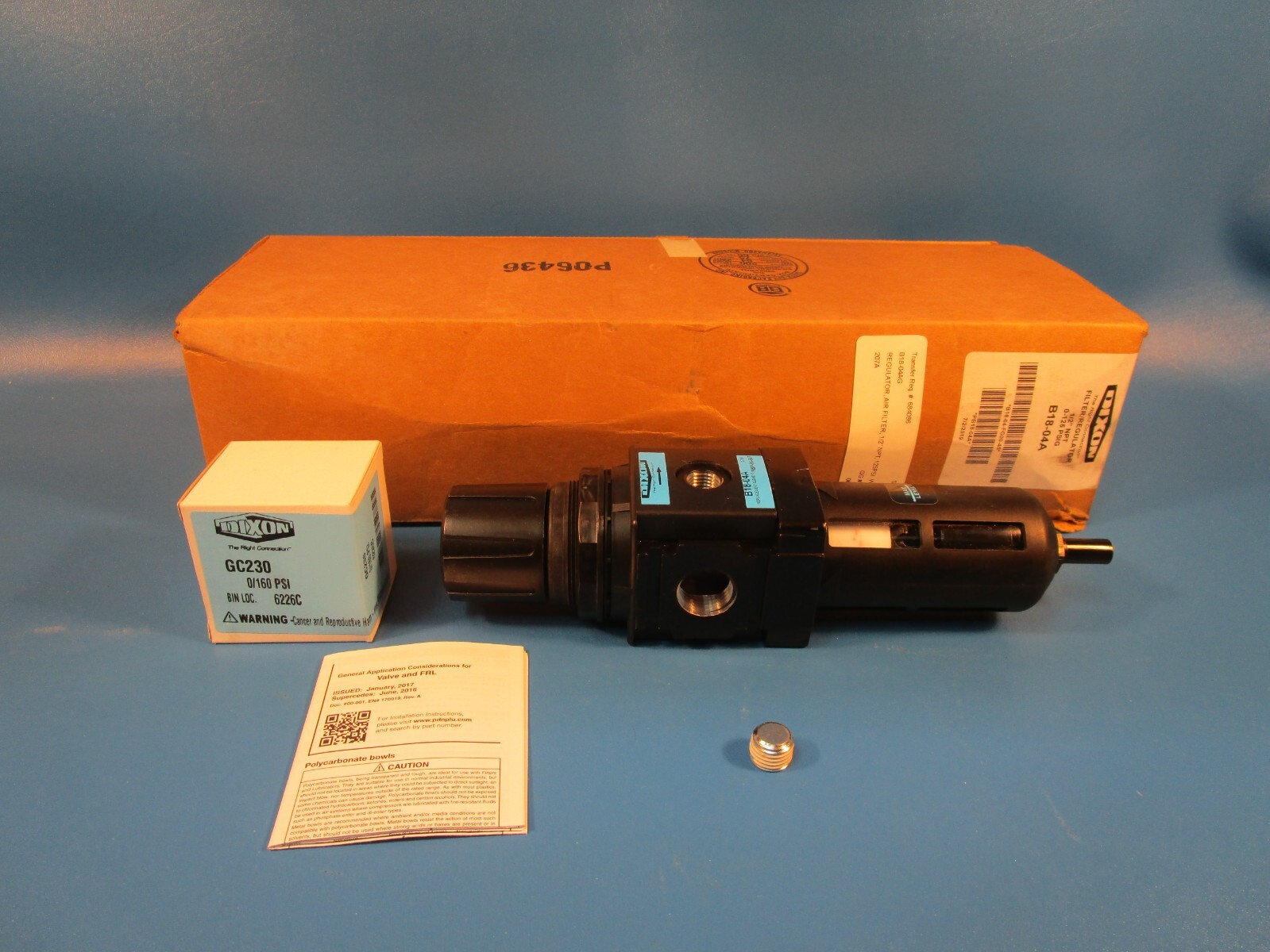 Wilkerson DIXON B18-04A, Filter/Regulator, 1/2″ npt, 0-125 PSIG
