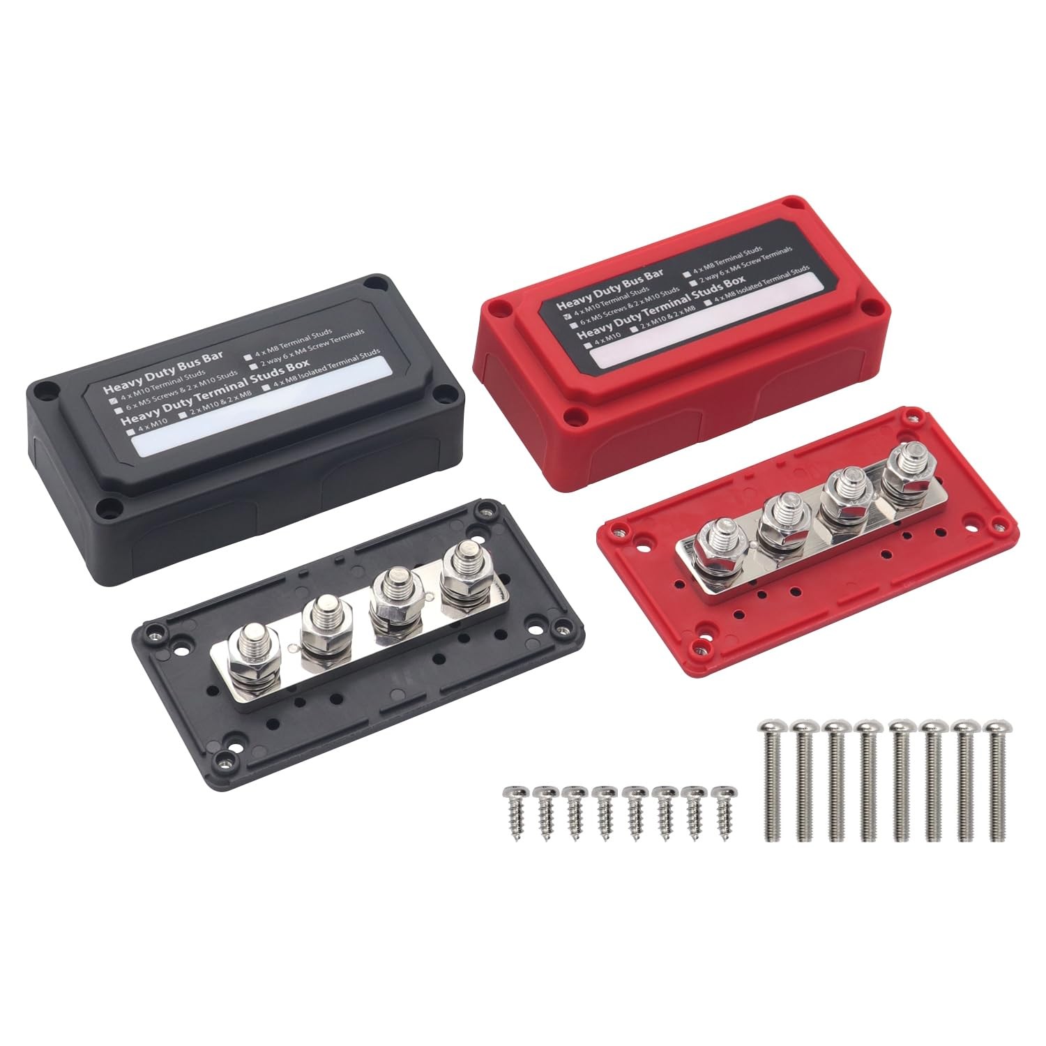 Gloaso Busbar 12V-48V 300A-M8x4- Black, 300A- 4×3/8″ (M10) – Black& Red 2pack