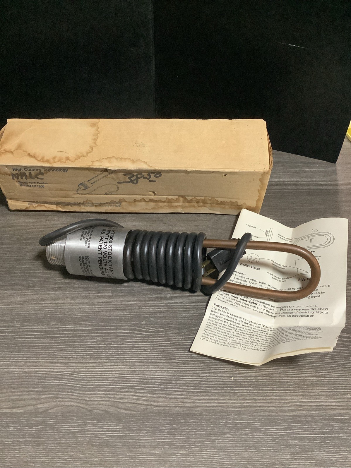 High Country Technology Stock Tank Heater HT1500 120V 1500 Watts Vintage NOS