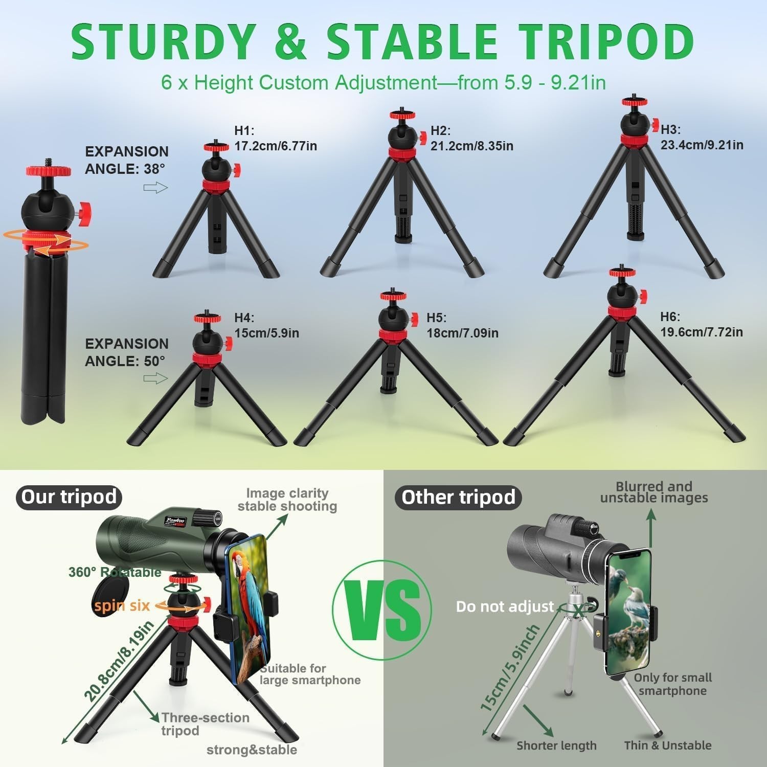 12×60 HD Monocular Telescope for Adults high Powered | Comes with Smartphone Ada